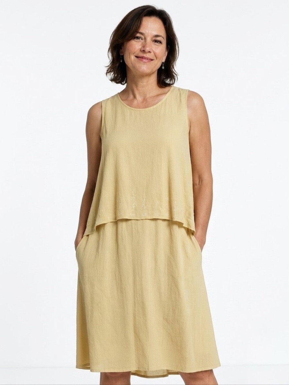 Poems Collection Vintage Yellow Crinkled Rayon Layered Midi Dress Sz 6